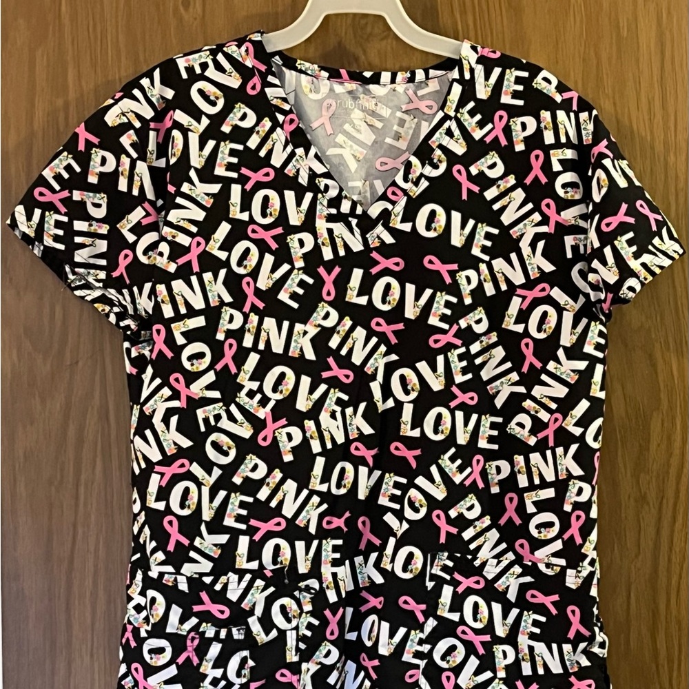 Scrubfinity, XS, Black White & Pink, Scrub top.